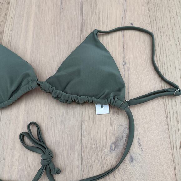 Women's Bikini 3 Pc Set Size S‎ Olive Green Triangle Top Tie Side Y2K Minimalist - Picture 3 of 3